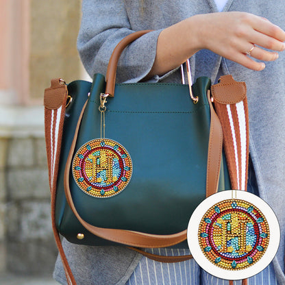 A-Z 26 Letters Double Sided Special Shape Diamond Painting Keychain Pendant (H)