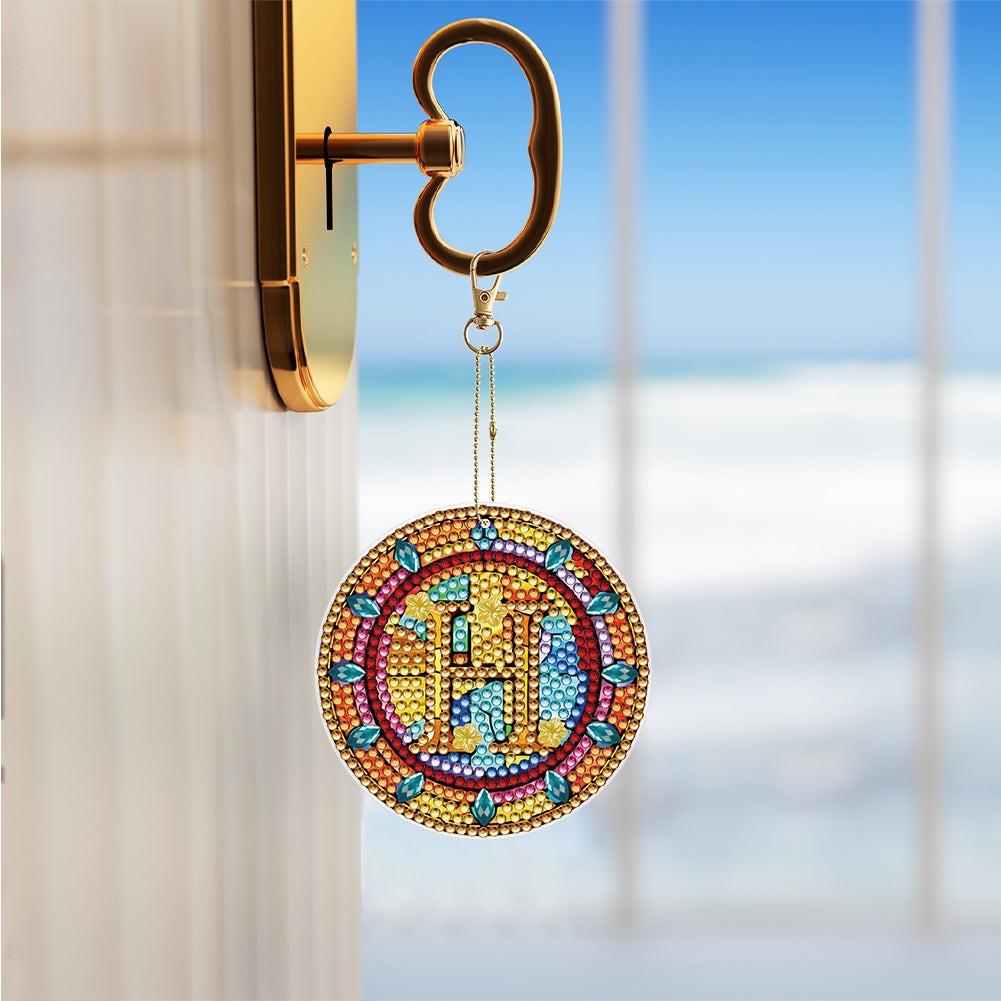 A-Z 26 Letters Double Sided Special Shape Diamond Painting Keychain Pendant (H)