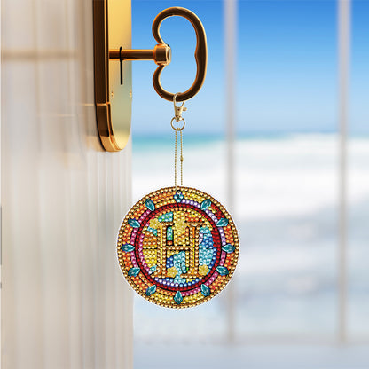 A-Z 26 Letters Double Sided Special Shape Diamond Painting Keychain Pendant (H)