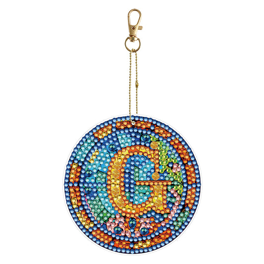 A-Z 26 Letters Double Sided Special Shape Diamond Painting Keychain Pendant (G)