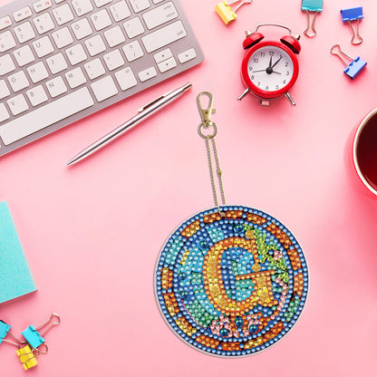 A-Z 26 Letters Double Sided Special Shape Diamond Painting Keychain Pendant (G)