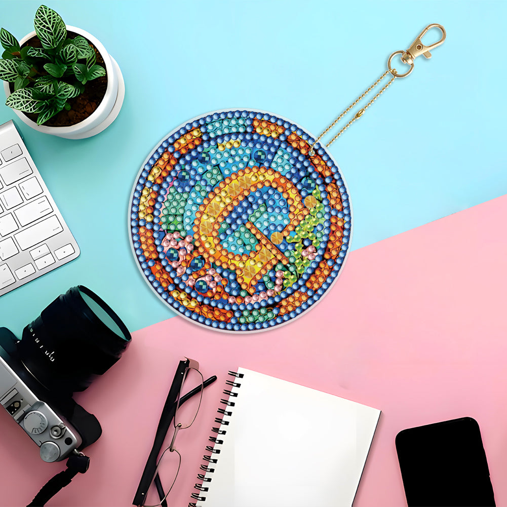 A-Z 26 Letters Double Sided Special Shape Diamond Painting Keychain Pendant (G)