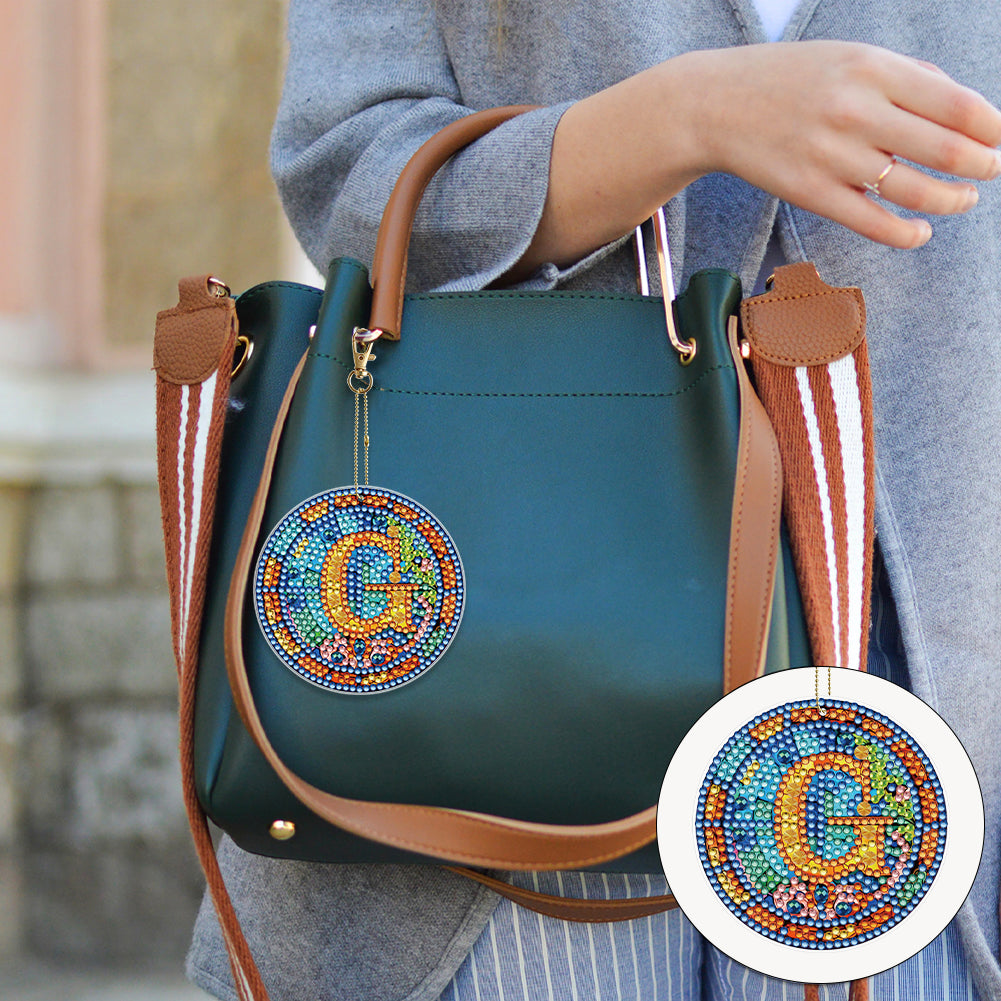 A-Z 26 Letters Double Sided Special Shape Diamond Painting Keychain Pendant (G)