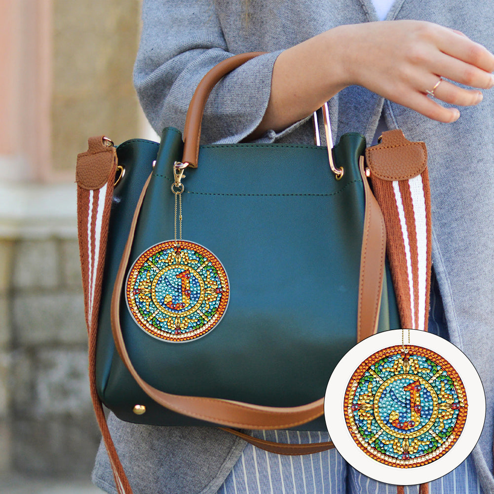 A-Z 26 Letters Double Sided Special Shape Diamond Painting Keychain Pendant (J)