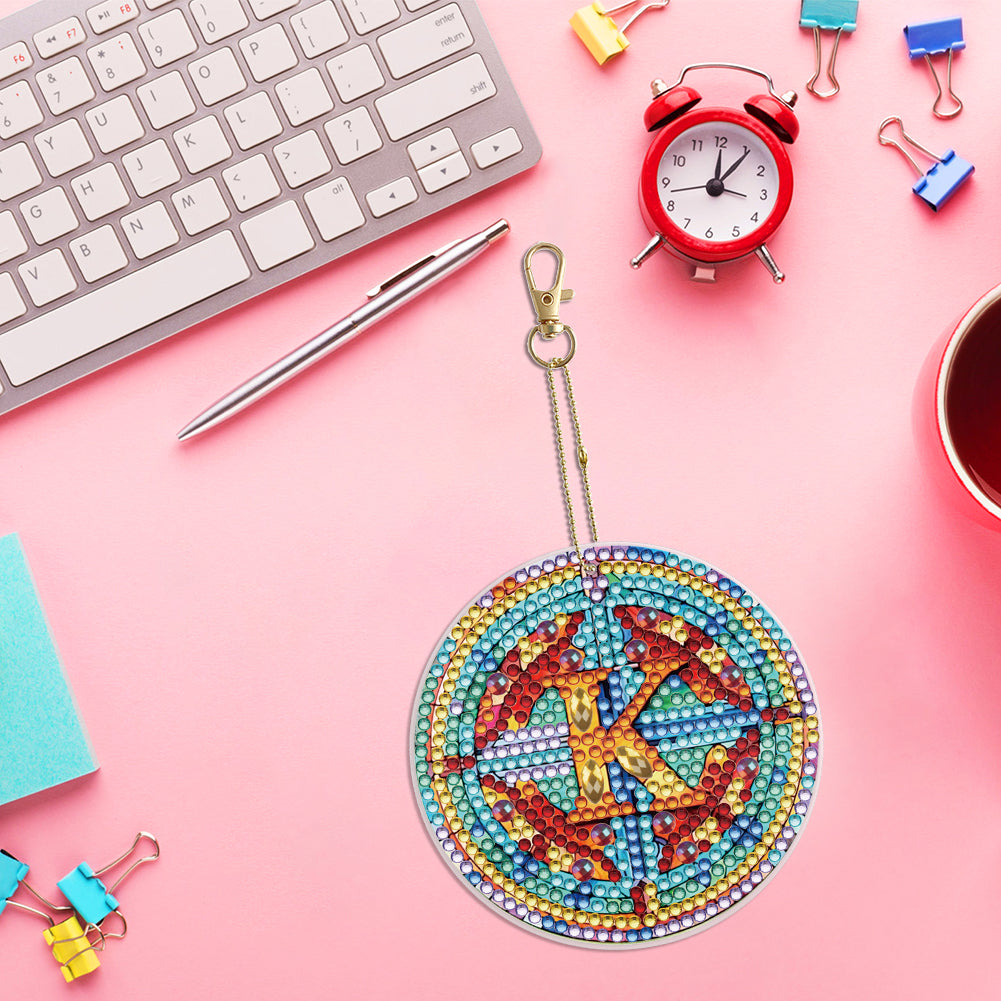 A-Z 26 Letters Double Sided Special Shape Diamond Painting Keychain Pendant (K)