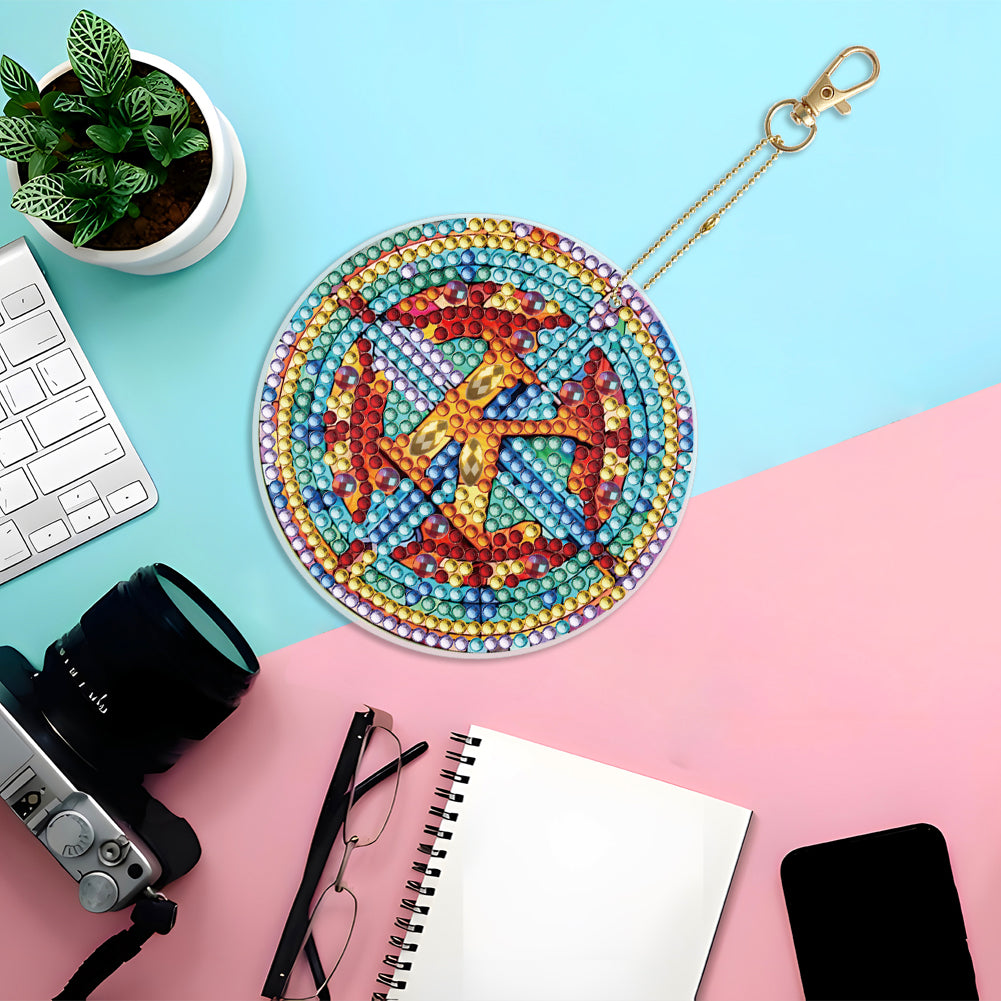 A-Z 26 Letters Double Sided Special Shape Diamond Painting Keychain Pendant (K)