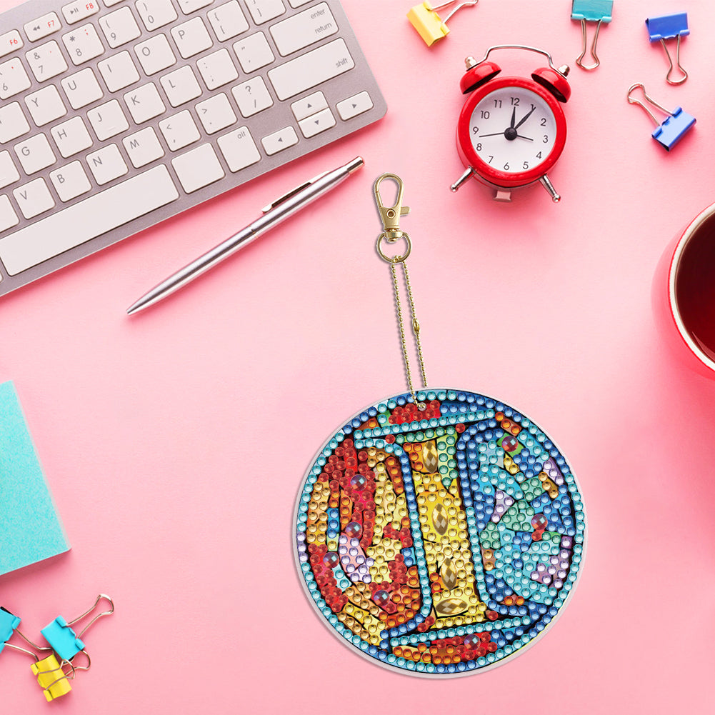 A-Z 26 Letters Double Sided Special Shape Diamond Painting Keychain Pendant (I)
