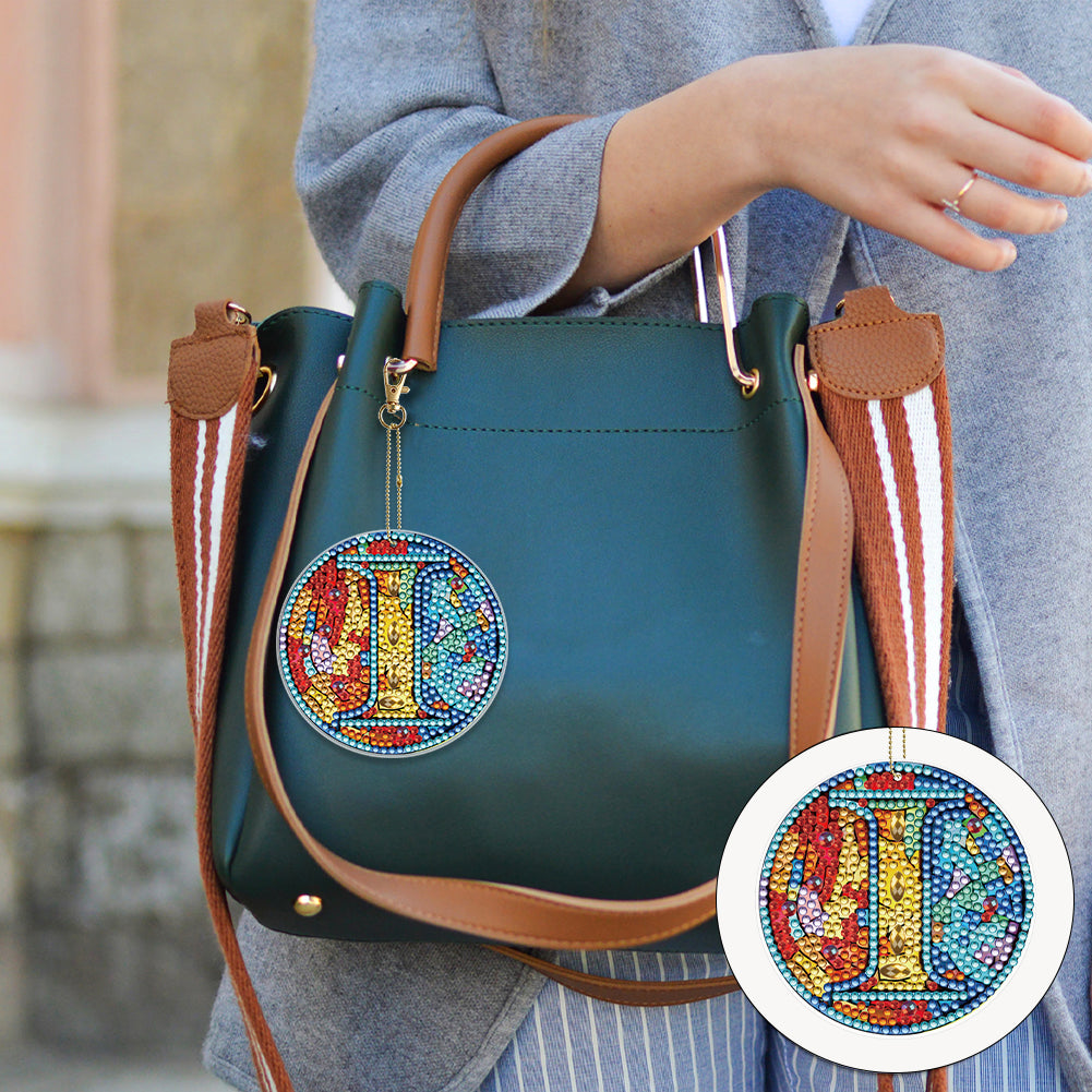 A-Z 26 Letters Double Sided Special Shape Diamond Painting Keychain Pendant (I)