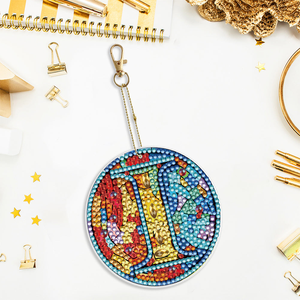 A-Z 26 Letters Double Sided Special Shape Diamond Painting Keychain Pendant (I)