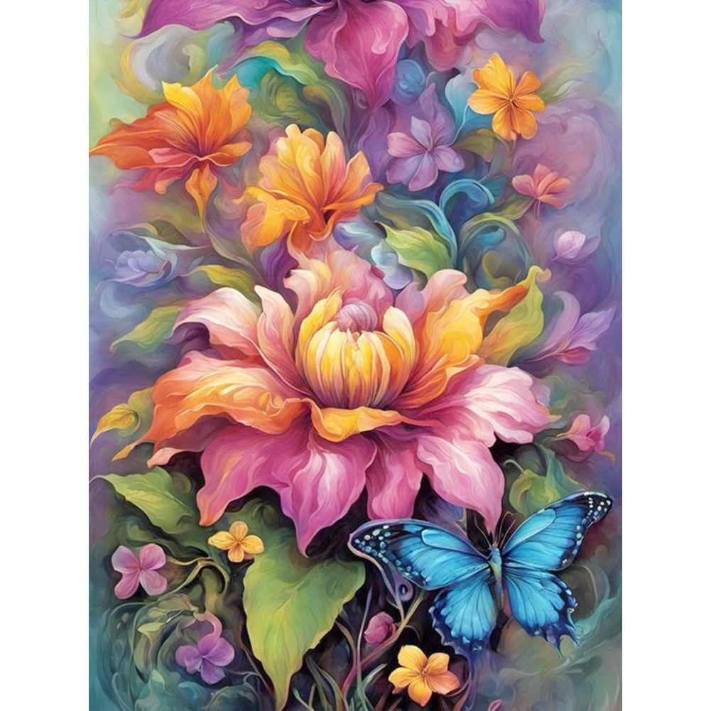 Bouquet With Butterflies Flowers - Full Round Drill Diamond Painting 30*40CM