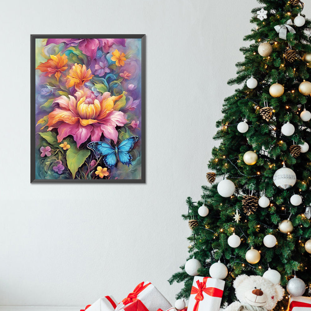 Bouquet With Butterflies Flowers - Full Round Drill Diamond Painting 30*40CM