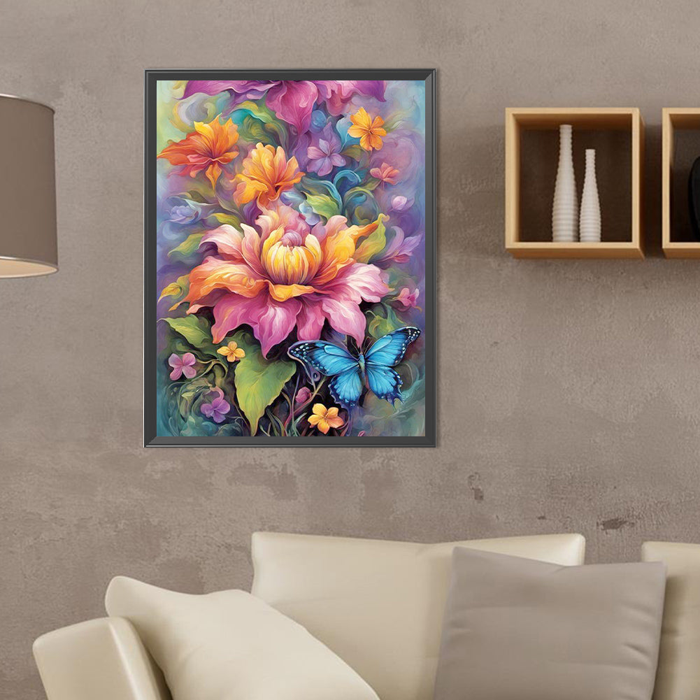 Bouquet With Butterflies Flowers - Full Round Drill Diamond Painting 30*40CM