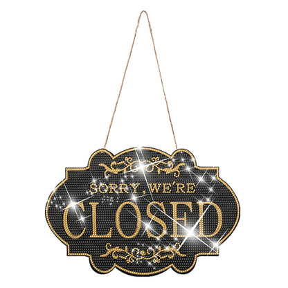 Wooden Shop Sign Diamond Painting Hanging Pendant for Wall Decor (Closed Black)