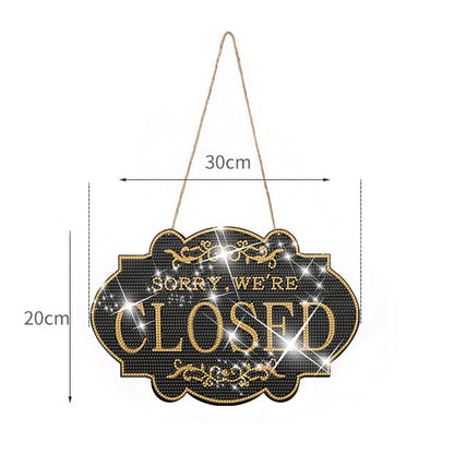 Wooden Shop Sign Diamond Painting Hanging Pendant for Wall Decor (Closed Black)