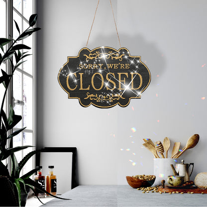 Wooden Shop Sign Diamond Painting Hanging Pendant for Wall Decor (Closed Black)