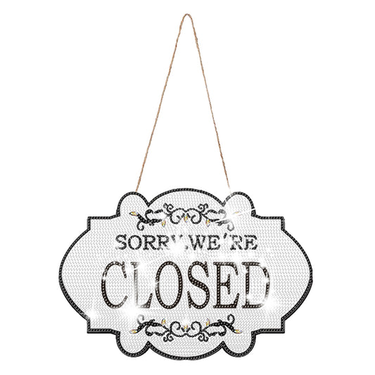 Wooden Shop Sign Diamond Painting Hanging Pendant for Wall Decor (Closed White)