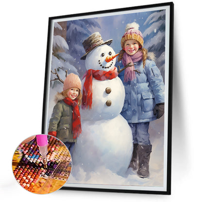 Snowman Child In The Snow - Full Round Drill Diamond Painting 30*40CM