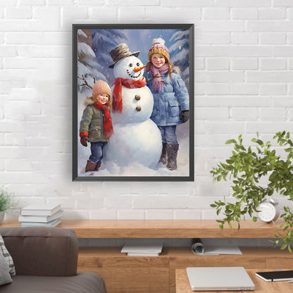 Snowman Child In The Snow - Full Round Drill Diamond Painting 30*40CM