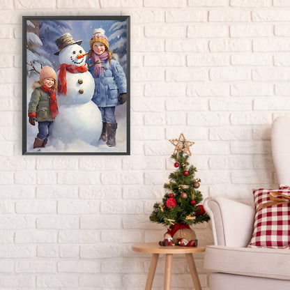 Snowman Child In The Snow - Full Round Drill Diamond Painting 30*40CM