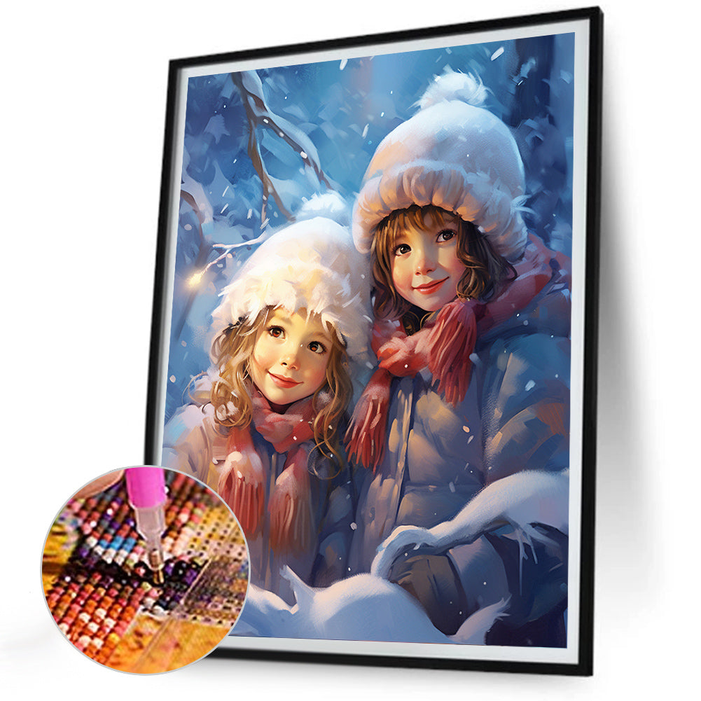 Snowman Child In The Snow - Full Round Drill Diamond Painting 30*40CM