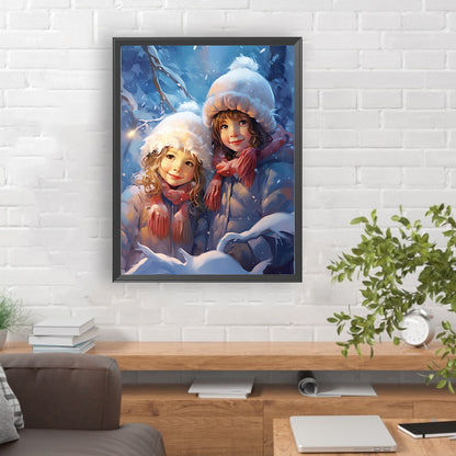 Snowman Child In The Snow - Full Round Drill Diamond Painting 30*40CM