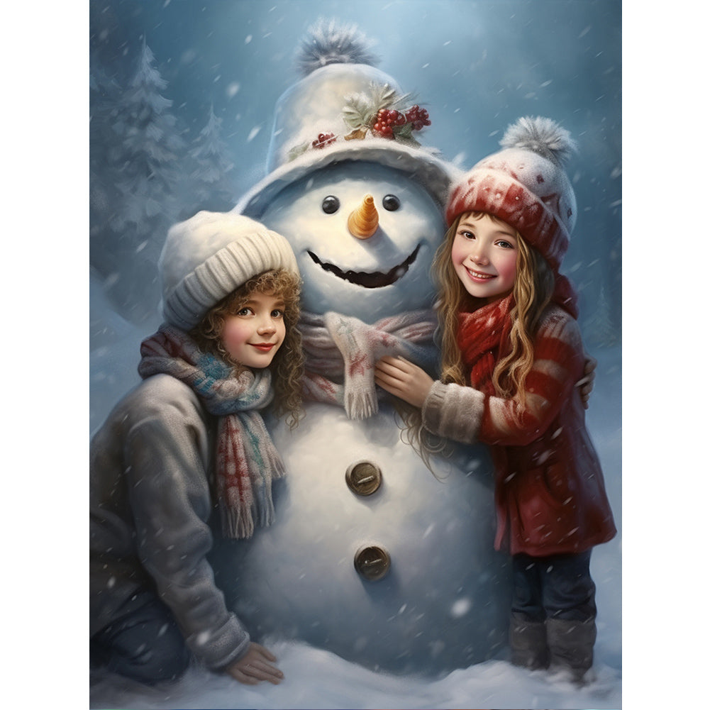 Snowman Child In The Snow - Full Round Drill Diamond Painting 30*40CM