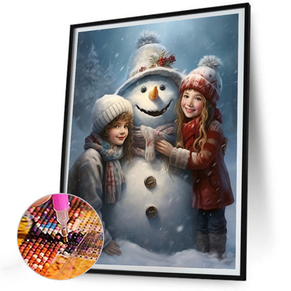 Snowman Child In The Snow - Full Round Drill Diamond Painting 30*40CM