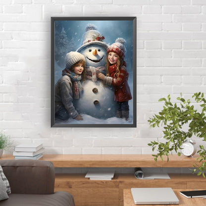 Snowman Child In The Snow - Full Round Drill Diamond Painting 30*40CM