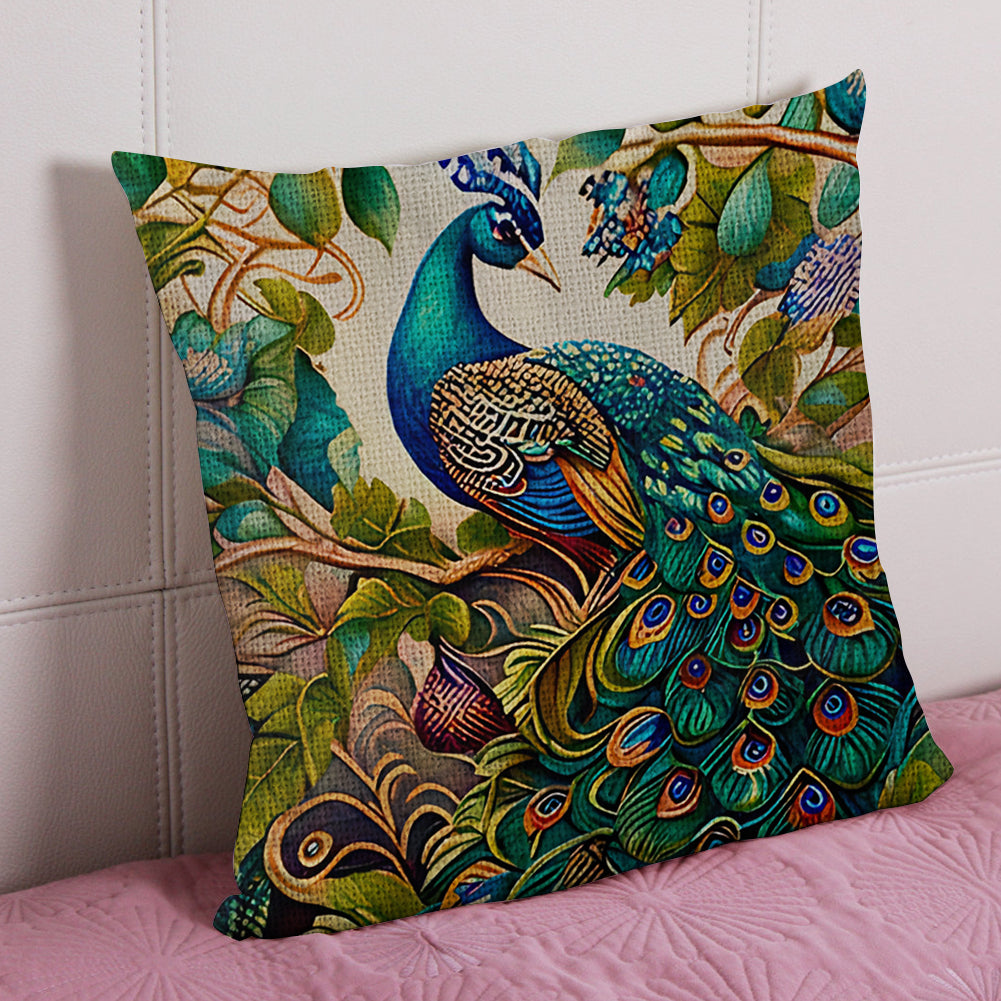 17.72x17.72In Peacock Cross Stitch Stamped Pillow Cover with Zip for Adults (#1)