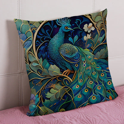 17.72x17.72In Peacock Cross Stitch Stamped Pillow Cover with Zip for Adults (#2)