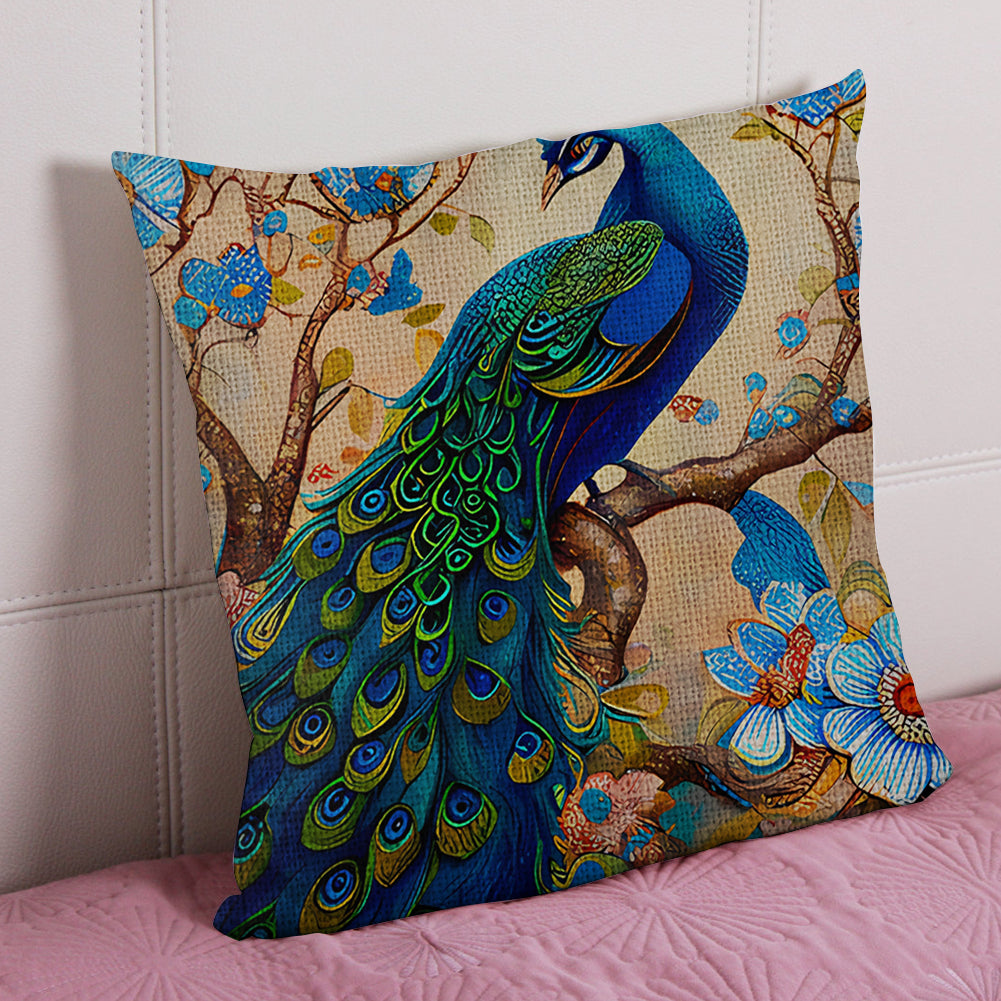 17.72x17.72In Peacock Cross Stitch Stamped Pillow Cover with Zip for Adults (#3)