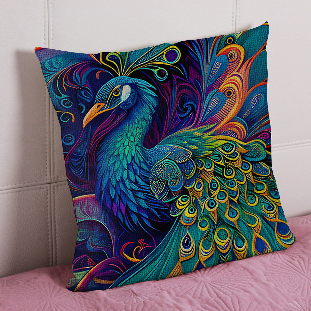 17.72x17.72In Peacock Cross Stitch Stamped Pillow Cover with Zip for Adults (#4)