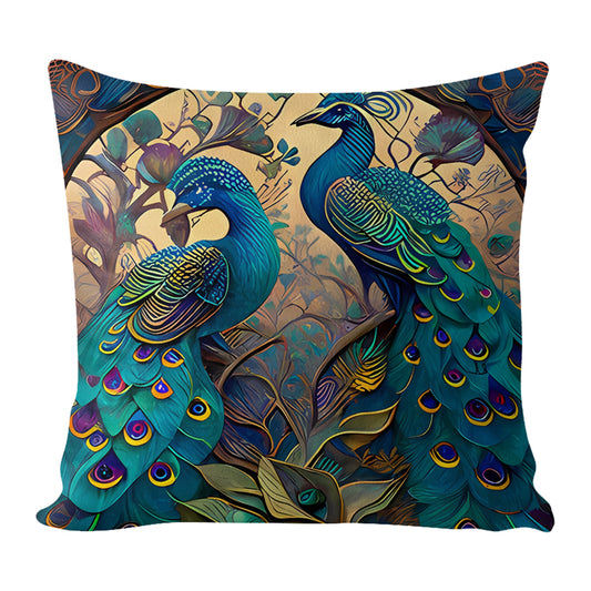 17.72x17.72In Peacock Cross Stitch Stamped Pillow Cover with Zip for Adults (#5)