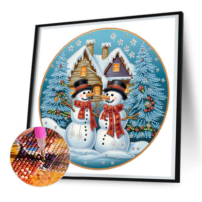 Snowman In Front Of Christmas Door - Special Shaped Drill Diamond Painting 30*30CM