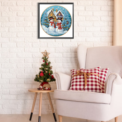 Snowman In Front Of Christmas Door - Special Shaped Drill Diamond Painting 30*30CM