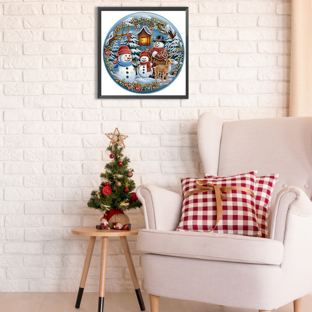 Snowman Traveling At Christmas - Special Shaped Drill Diamond Painting 30*30CM