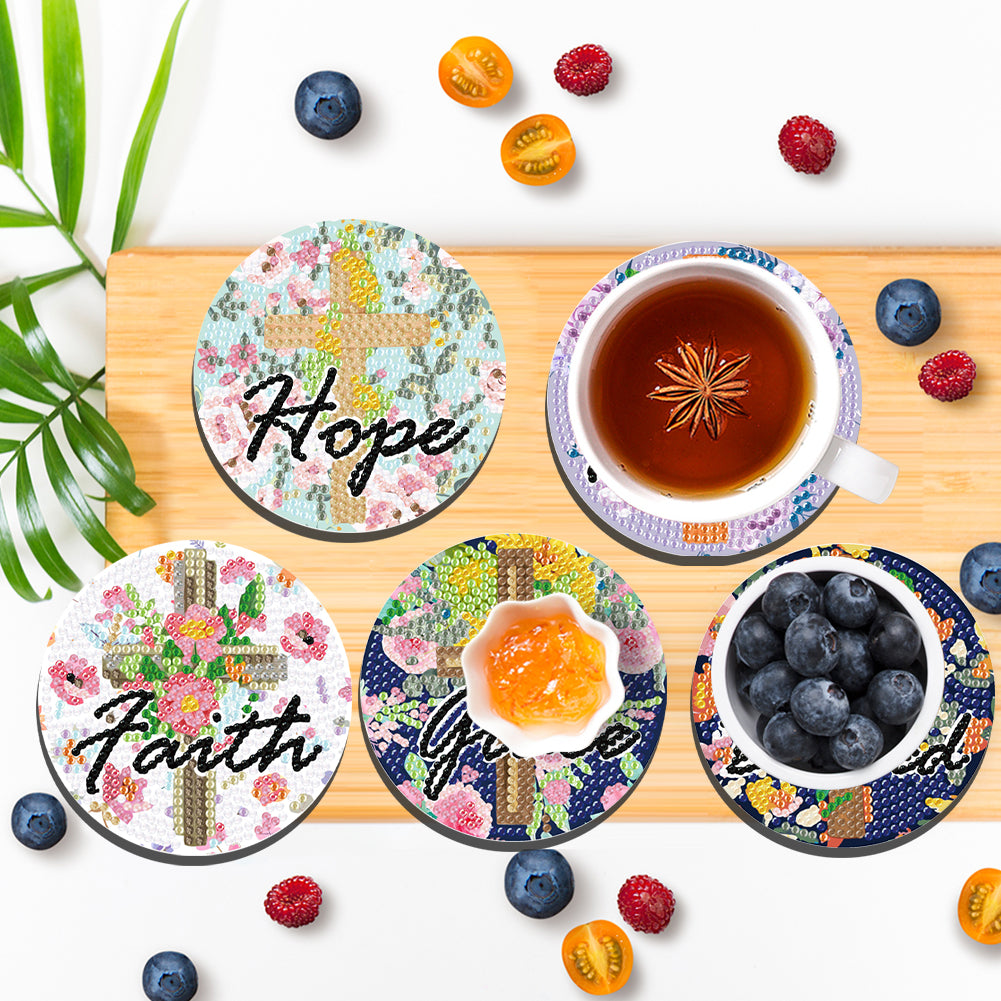 8PCS Acrylic Cross and Good Words Diamond Painting DIY Coaster for Adults Kids