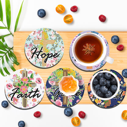 8PCS Acrylic Cross and Good Words Diamond Painting DIY Coaster for Adults Kids