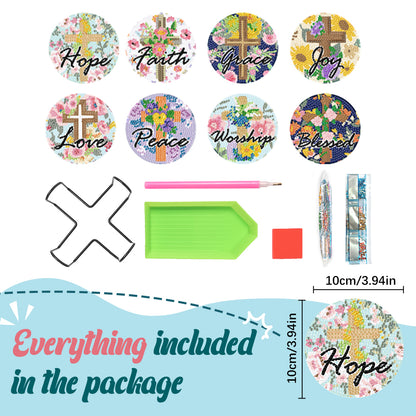 8PCS Acrylic Cross and Good Words Diamond Painting DIY Coaster for Adults Kids