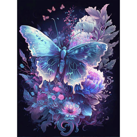 Butterfly On Flower - Full Round Drill Diamond Painting 30*40CM