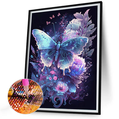 Butterfly On Flower - Full Round Drill Diamond Painting 30*40CM