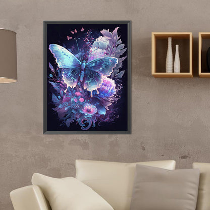 Butterfly On Flower - Full Round Drill Diamond Painting 30*40CM