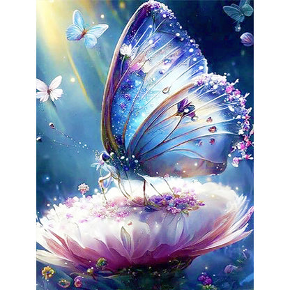 Butterfly On Flower - Full Round Drill Diamond Painting 30*40CM