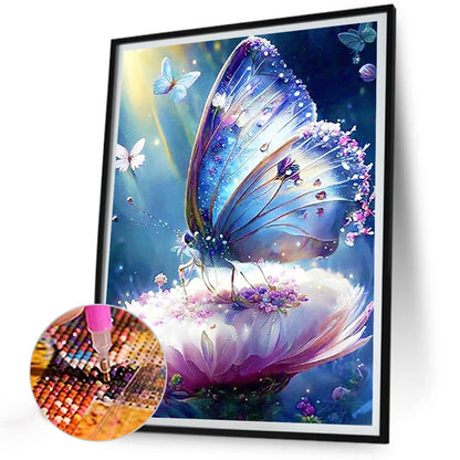 Butterfly On Flower - Full Round Drill Diamond Painting 30*40CM