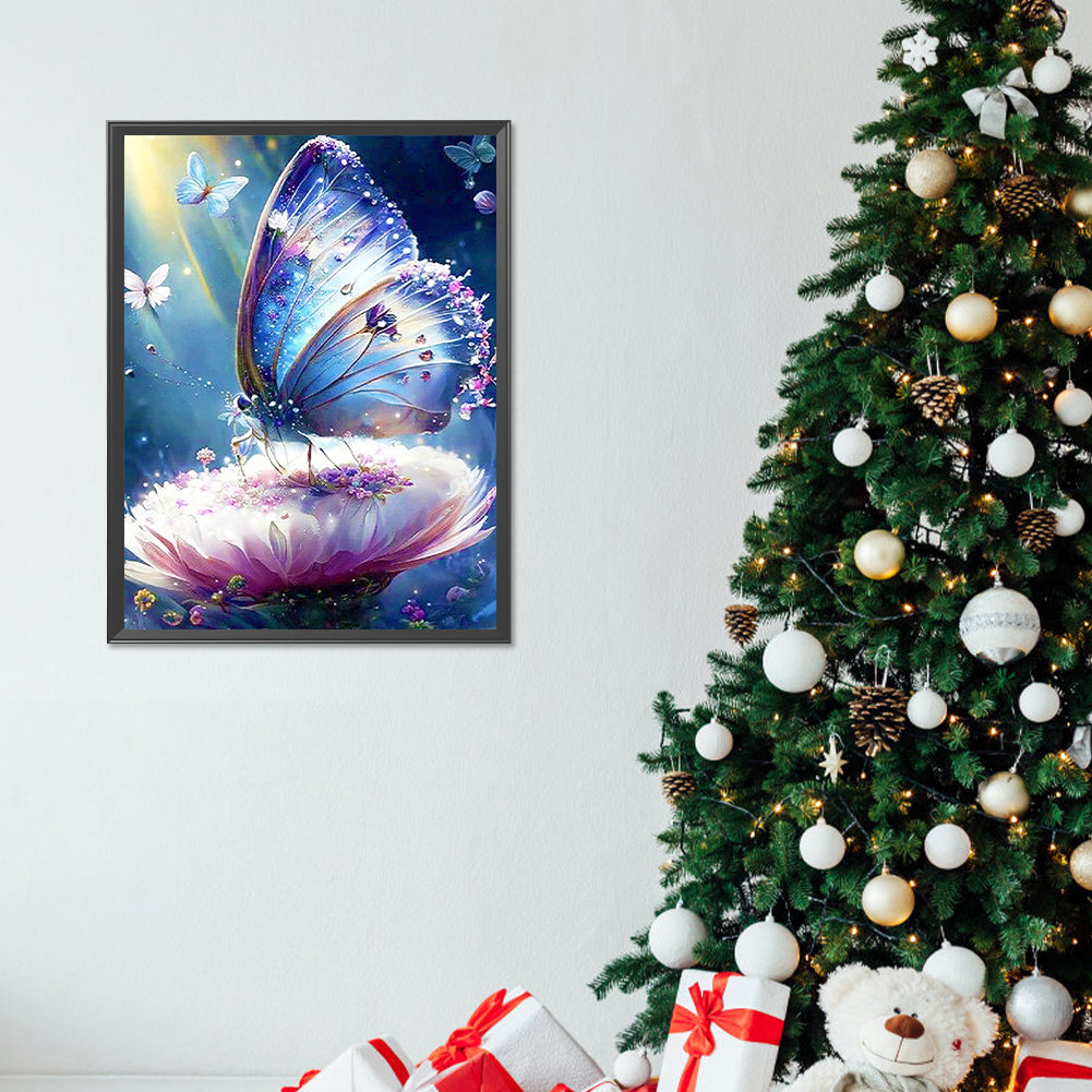 Butterfly On Flower - Full Round Drill Diamond Painting 30*40CM