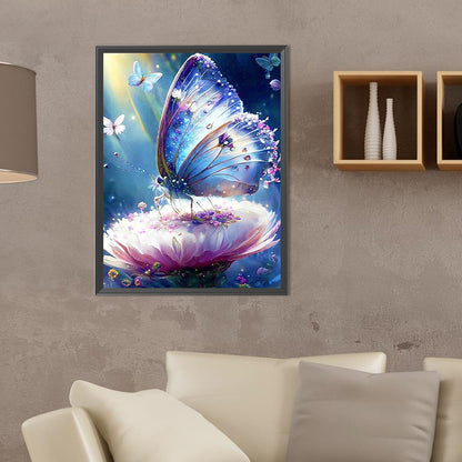 Butterfly On Flower - Full Round Drill Diamond Painting 30*40CM