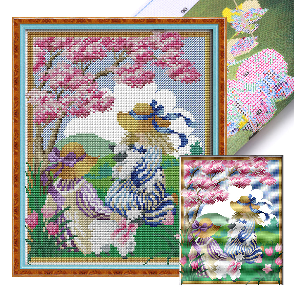 Four Seasons Girl One - 14CT Stamped Cross Stitch 27*33CM(Joy Sunday)