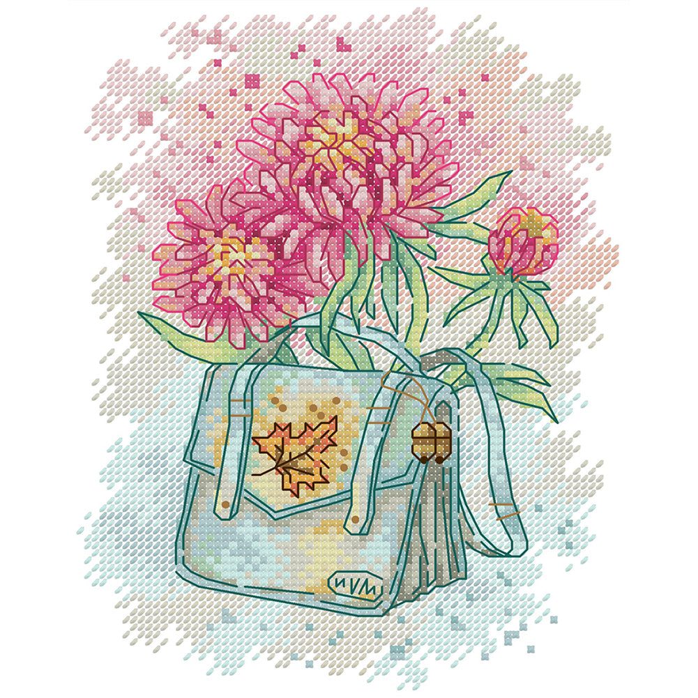 School Bag And Autumn Chrysanthemum - 14CT Stamped Cross Stitch 18*22CM(Joy Sunday)