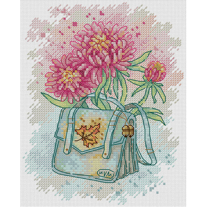 School Bag And Autumn Chrysanthemum - 14CT Stamped Cross Stitch 18*22CM(Joy Sunday)