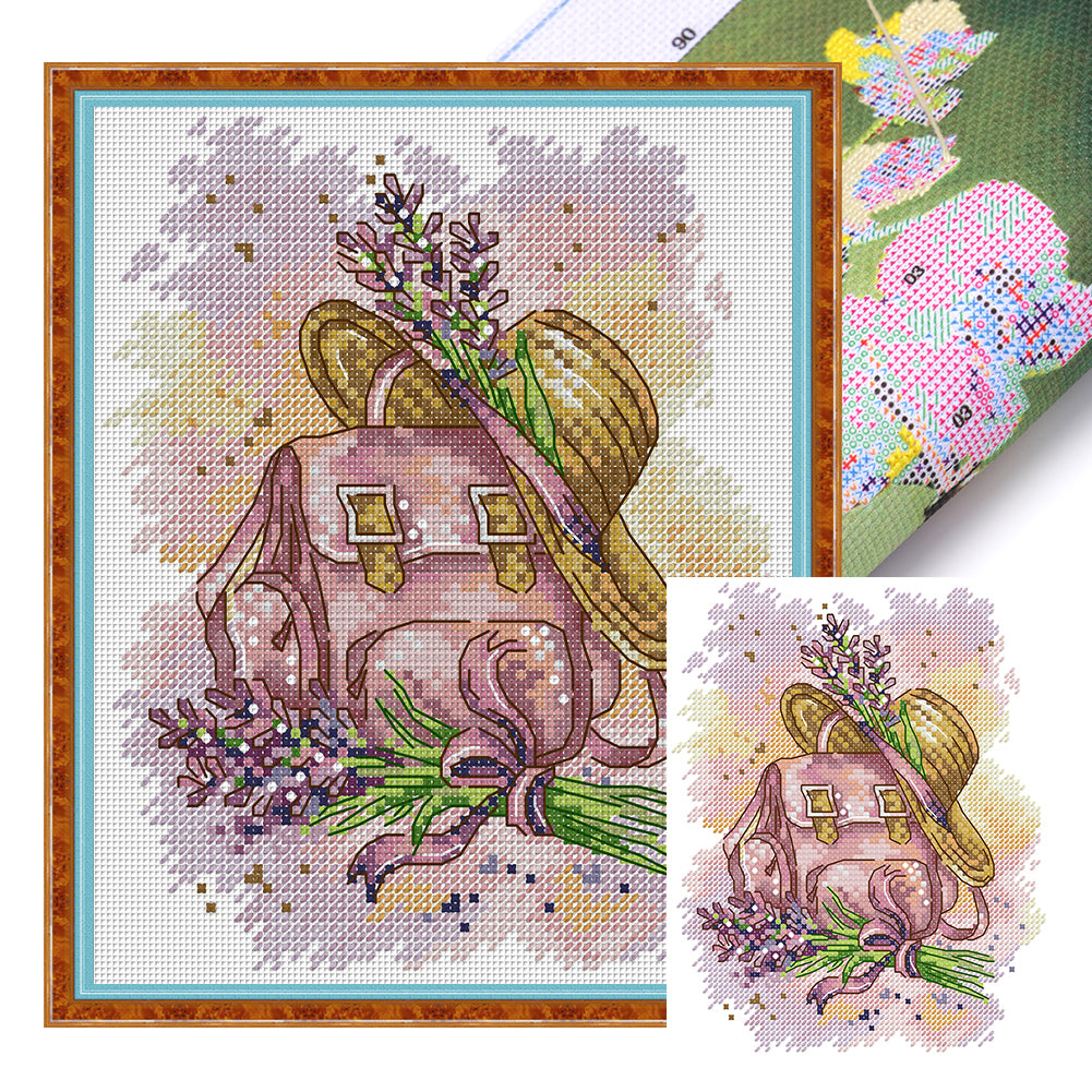 School Bag And Lavender - 14CT Stamped Cross Stitch 18*21CM(Joy Sunday)